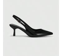 Scarpe da donna, nuove per primavera ed estate, con punta, tacco sottile e medio, nere, comode e versatili, dal temperamento elegante, con tomaia bassa lucida e cinturino, adatte per il pendolarismo, 