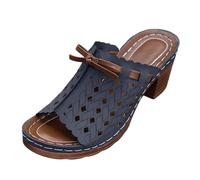 Scarpe da donna originali in pelle cava, con zeppa, casual, comode, separatore per le dita, per le donne, con supporto per l'arco del piede, scarpe da ginnastica da donna, colore rosso, Blu marino, 41