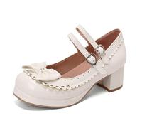 Scarpe da donna per Oktoberfest, eleganti Mary Jane, casual, patchwork, con fiocco alto, comode Lolita, con tacchi alti, Rockabilly, laccate, per danza, matrimonio, 34-42 EU, 40 Bianco, 38 EU