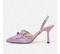 Scarpe da donna, primavera/estate, nuovo design carino e tridimensionale con fiocco grande, punta affusolata, tacco a forma di calice da vino, tacco medio, elegante e romantico, semplice, in raso nero