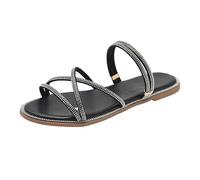 Scarpe da donna Salute Donna Glitter Decor Flat Sandals Strappy Slides Open Toe Slippers Scarpe Donna Blu Offerta, Nero , 39 EU