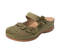 Scarpe da donna sandali larghi scava fuori punta rotonda zeppe pantofole punta chiusa sandali da donna, Verde, 39 EU