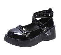 Scarpe da Donna Scarpe con Plateau Incrociate con Fibbia a Stella Lolita Scarpe in Pelle Verniciata Incrociate Rivetto Scarpe Casual Donna Stile College Wild,Nero,36