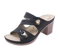 Scarpe da donna Scarpe estive con tacco europeo e americano transnazionale sandali grandi comodi per donna sandali tacco donna, Nero , 41 EU Larga