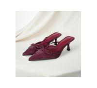 Scarpe da donna stile europeo e americano, con fiocco decorativo, punta affusolata, slip-on, collo basso, lavorazione ai bordi, tacco alto, adatte come regalo per l'autunno, San Valentino e Natale CN3