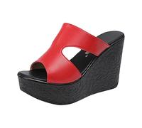 Scarpe da donna stivaletti neri 44 sandali da donna con plateau cutout, tacco a cuneo, alla moda, rotonde aperte, slip-on per il tempo libero, spiaggia, vacanze da donna, Colore: rosso, 35 EU