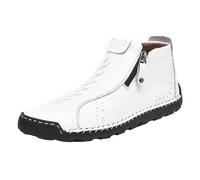 Scarpe da equitazione da uomo, in pelle, di grandi dimensioni, casual, traspiranti, antiscivolo, con fondo piatto, versatili, sportive, con cerniera, leggere, da trekking, bianco, 40 2/3 EU