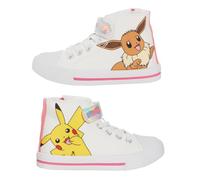 Scarpe da ginnastica alte da bambina, in tela, con cerniera, motivo: Pokemon Pikachu Eevee, bianco, 28 EU