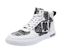 Scarpe da ginnastica alte da uomo con lacci stampati alla moda scarpe da | Scarpe da ginnastica piatte leggere per tutti i giorni, casual, con fondo spesso, antiscivolo, punta arrotondata