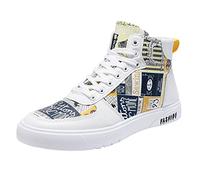 Scarpe da ginnastica alte da uomo con lacci stampati alla moda scarpe da | Scarpe da ginnastica piatte leggere per tutti i giorni, casual, con fondo spesso, antiscivolo, punta arrotondata