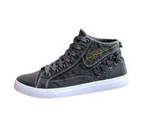Scarpe da ginnastica alte da uomo in tela con chiusura con lacci, stile street style casual con cuciture a contrasto e dettaglio logo, suola in gomma leggera, scarpe da skate resistenti e traspiranti