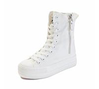 Scarpe da ginnastica alte in tela per donne e ragazze, con plateau grosso, per aumentare l'altezza e il comfort, per viaggi e regali, Appartamenti Bianchi, 35 EU