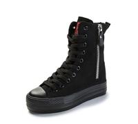 Scarpe da ginnastica alte in tela per donne e ragazze, con plateau grosso, per aumentare l'altezza e il comfort, per viaggi e regali, Scarpe nere con ascensore integrato, 38 EU