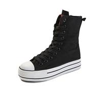 Scarpe da ginnastica alte in tela per donne e ragazze, con plateau grosso, per aumentare l'altezza e il comfort, per viaggi e regali, Ballerine Nero/Bianco, 35 EU