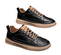 Scarpe da ginnastica basse da uomo in pelle casual con suola spessa, lacci Streetwear con tomaia in PU, dettagli cuciti a mano, soletta imbottita, punta rinforzata, suola in gomma testurizzata, Caff