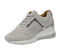 Scarpe da ginnastica casual da donna, in pelle PU, con finiture metalliche, leggere, con lacci, per passeggiate e tempo libero, Grigio, 39.5 EU