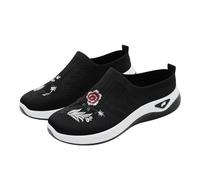 Scarpe da ginnastica casual da donna in rete ricamate floreali traspiranti comode da passeggio per viaggi di tutti i giorni, Nero , 39.5 EU