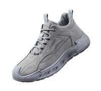 Scarpe da ginnastica casual da uomo, in finta pelle scamosciata, con lacci, alla moda, suola grossa, per camminare tutti i giorni, Grigio, 41 EU