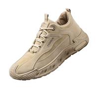 Scarpe da ginnastica casual da uomo, in finta pelle scamosciata, con lacci, alla moda, suola grossa, per camminare tutti i giorni, Beige, 41 EU