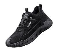 Scarpe da ginnastica casual da uomo, in finta pelle scamosciata, con lacci, alla moda, suola grossa, per camminare tutti i giorni, Nero , 41 EU