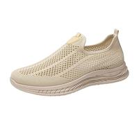 Scarpe da ginnastica casual da uomo, in rete, traspiranti, leggere, comode, ortopediche, per diabetici, con memory foam, vestibilità larga, antiscivolo, piatte, per escursionismo e guida, Beige, 40 2
