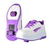 Scarpe da Ginnastica con Due Ruote. Ruota Posteriore Automatica. Bianco/Viola. Taglia 36