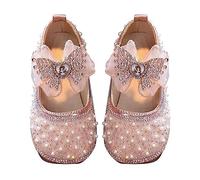 Scarpe da ginnastica da bambina 26, con brillantini, da principessa, con fiocco, in pelle, con suola morbida, per la primavera, Colore: rosso, 23.5 EU