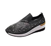 Scarpe da Ginnastica da Donna alla Moda, in Mesh Traspirante, con Design a Fiocco in Strass, comode e con Tacco a Zeppa, da Indossare Tutti i Giorni. (Black, 37)