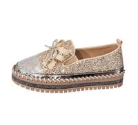 Scarpe da ginnastica da donna, alla moda, tinta unita, con paillettes, con fiocco, stile casual, comode, Oro, 38 EU