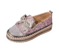 Scarpe da ginnastica da donna, alla moda, tinta unita, con paillettes, con fiocco, stile casual, comode, rosa, 38.5 EU