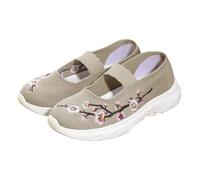 Scarpe da ginnastica da donna basse e larghe, antiscivolo, con stampa ricamata, da donna, per camminare, corsa, con supporto per arco plantare, leggere, casual, per attività all'aperto, Beige, 39 EU