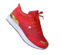 Scarpe da ginnastica da donna, casual, comode, da passeggio, eleganti, con lacci, in pelle, scarpe da ginnastica casual, con decorazione, palestra, allenamento, sport, tennis, Rosso, 37.5 EU