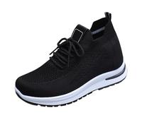 Scarpe da ginnastica da donna con lacci, in rete, traspiranti, comode, antiscivolo, con fondo spesso, scarpe da corsa casual basse leggere ortopediche scarpe sportive in stile sportivo, Nero , 39 EU