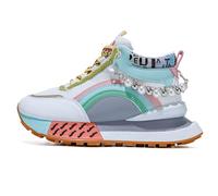 Scarpe da ginnastica da donna con plateau, a blocchi di colore, con suola ammortizzata da 5,1 cm, comode per i viaggi, Arcobaleno a base bianca, 41.5 EU