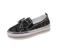 Scarpe da ginnastica da donna con plateau con strass, casual, senza lacci, glitterate, per tutti i giorni, da passeggio, suola spessa, scintillante, alla moda, primavera, Nero , 41 EU