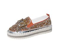 Scarpe da ginnastica da donna con plateau con strass, casual, senza lacci, glitterate, per tutti i giorni, da passeggio, suola spessa, scintillante, alla moda, primavera, Arancione, 40 EU