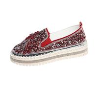 Scarpe da ginnastica da donna con plateau con strass, casual, senza lacci, glitterate, per tutti i giorni, da passeggio, suola spessa, scintillante, alla moda, primavera, Rosso, 36.5 EU