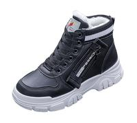 Scarpe da ginnastica da donna con plateau High Top invernali, imbottite, impermeabili, con tacco a blocco, con piedi larghi, antiscivolo, da trekking, da trekking, Nero , 35 EU