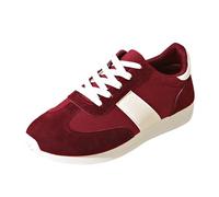 Scarpe da ginnastica da donna con punta in acciaio, stringate, basse, casual, antiscivolo, con zeppa, ortopediche, con supporto per arco plantare, leggere, sportive, per corsa su strada, guida, Rosso