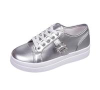 Scarpe da ginnastica da donna, con suola spessa, per il tempo libero, alla moda, leggere, traspiranti, comode e traspiranti, da corsa, da jogging, per attività all'aria aperta, argento, 38 EU