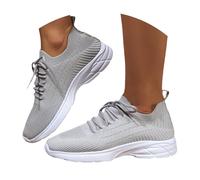 Scarpe da ginnastica da donna con supporto per arco plantare, in rete traspirante, antiscivolo, da camminata, suola spessa, ortopediche, con lacci, basse, Cenere Chiaro, 37 EU