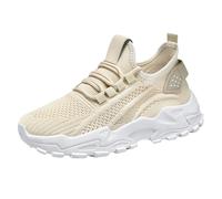 Scarpe da ginnastica da donna, con supporto per arco spesso, ortopediche, con lacci, antiscivolo, in rete, traspiranti, leggere, comode, sportive, da tennis, casual, per attività all'aperto, Beige