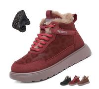 Scarpe da ginnastica da donna con zeppa leopardata con lacci, in peluche, invernali, calde, in peluche, per attività all'aperto, leggere, per escursionismo, lavoro, neve, Stampa leopardata rossa