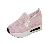 Scarpe da ginnastica da donna con zeppa, traspiranti, in pizzo, tagliate, in tessuto, per matrimoni, camminate, scarpe da corsa da donna, scarpe da corsa Beuqem Outdoor Slip On Walking, con glitter