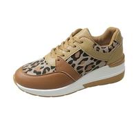 Scarpe da Ginnastica da Donna Europa e Stati Uniti Sneakers Stringate Stagioni Fondo Piatto Altezza Aumentata Scarpe Casual Stringate Leopardate Singole (Khaki, 38)