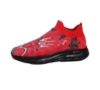 Scarpe da ginnastica da donna in maglia a maglia con cuscino d'aria anti-odore scarpe larghe da passeggio antiscivolo traspiranti scarpe estive leggere morbide casual flessibili calzature, Rosso, 39.5
