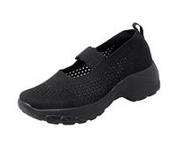 Scarpe da ginnastica da donna in maglia Mary Jane con zeppa e plateau, comode scarpe da lavoro in rete traspirante, cinturino elastico alla caviglia, supporto per arco plantare, palestra, corsa
