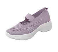 Scarpe da ginnastica da donna in maglia Mary Jane con zeppa e plateau, comode scarpe da lavoro in rete traspirante, cinturino elastico alla caviglia, supporto per arco plantare, palestra, corsa