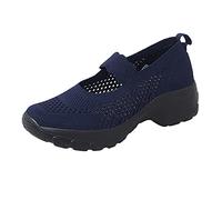 Scarpe da ginnastica da donna in maglia Mary Jane con zeppa e plateau, comode scarpe da lavoro in rete traspirante, cinturino elastico alla caviglia, supporto per arco plantare, palestra, corsa