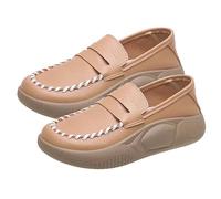 Scarpe da ginnastica da donna, in pelle artificiale, ortopediche, comode, a bocca bassa, leggere, con supporto per l'arco plantare, con cuscino d'aria morbido e zeppa, dettagli a punto, cachi, 38 EU